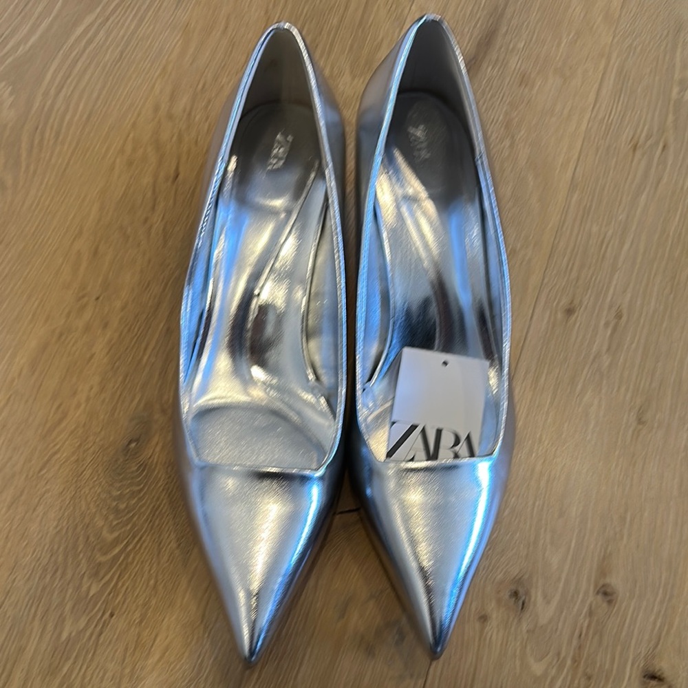 Zara Women's Silver Pointed Toe Heels